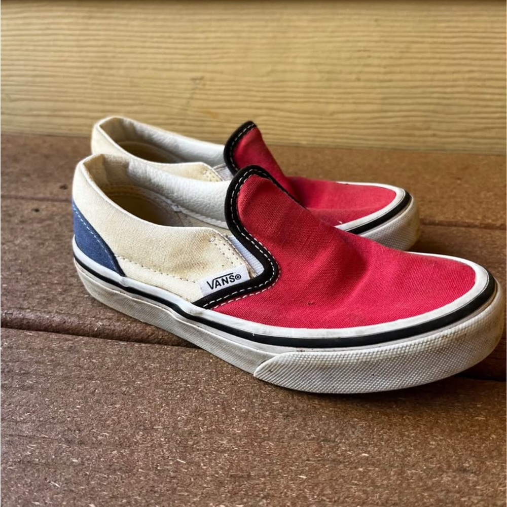Vans Kids Red and Cream Slip-On Sneakers